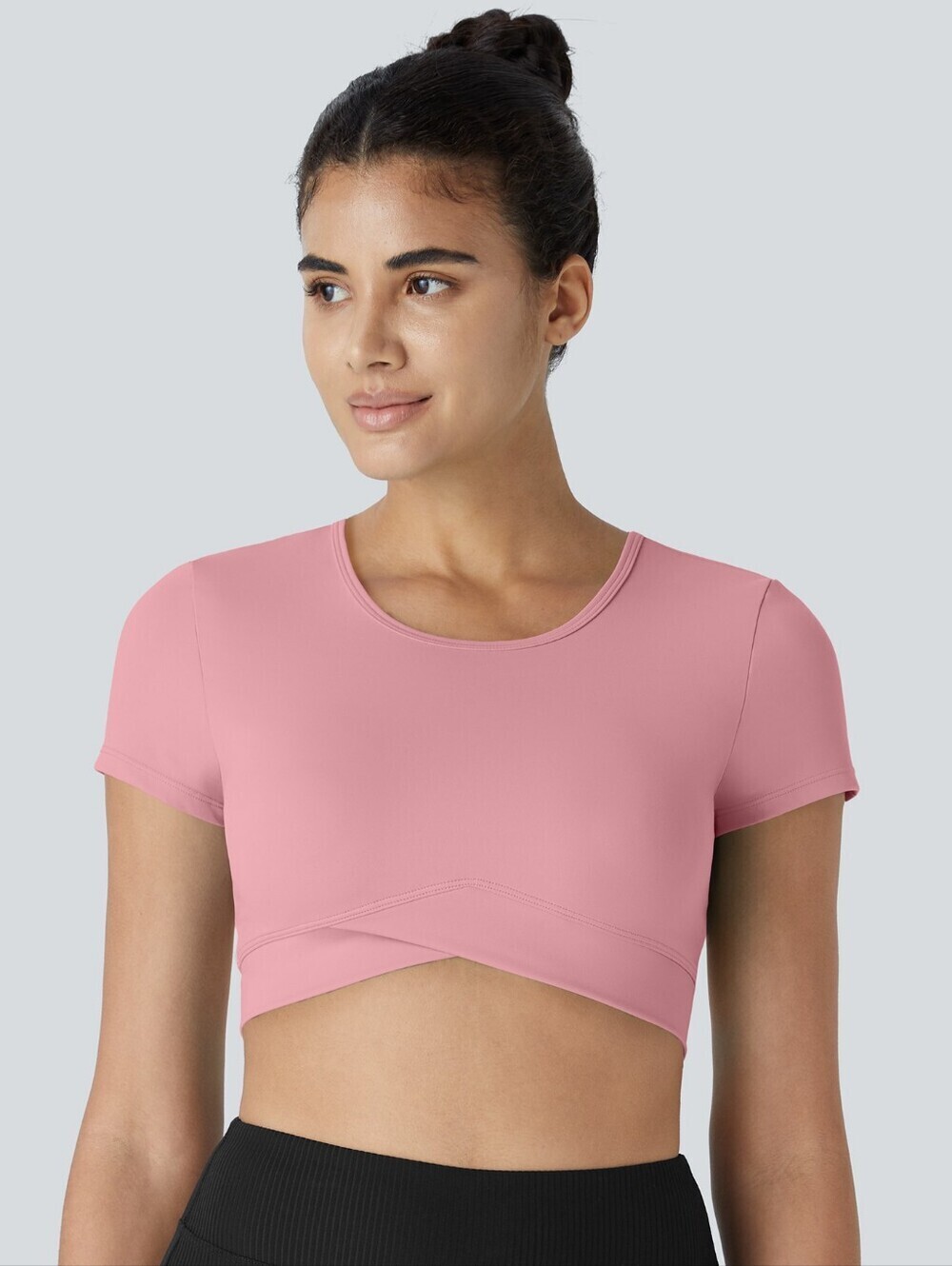 Halara Rose Pink Softly-Zero Plush Crossover Hem Cropped Sports Top Large